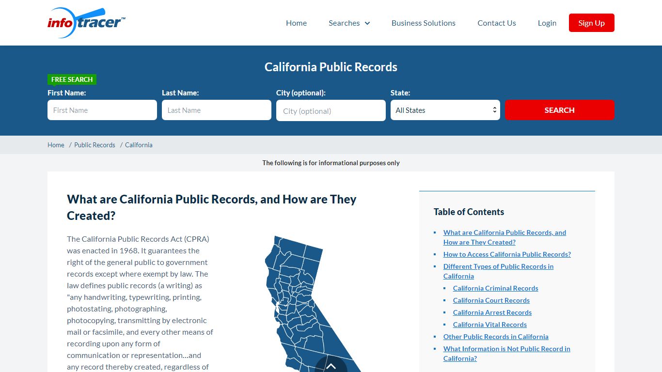 CA Public Records | California Court, Criminal, Viital Records - InfoTracer